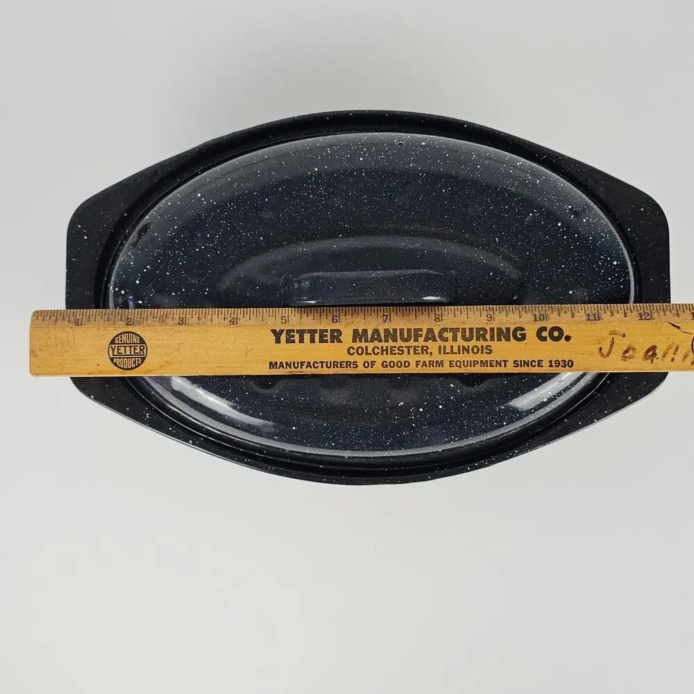 VTG small blue granite ware roaster pan with lid oval EUC